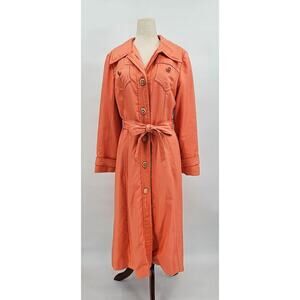 Vtg 70s Court Romi Ltd Women's 12 Coral Peach All Weather Belted Trench Coat